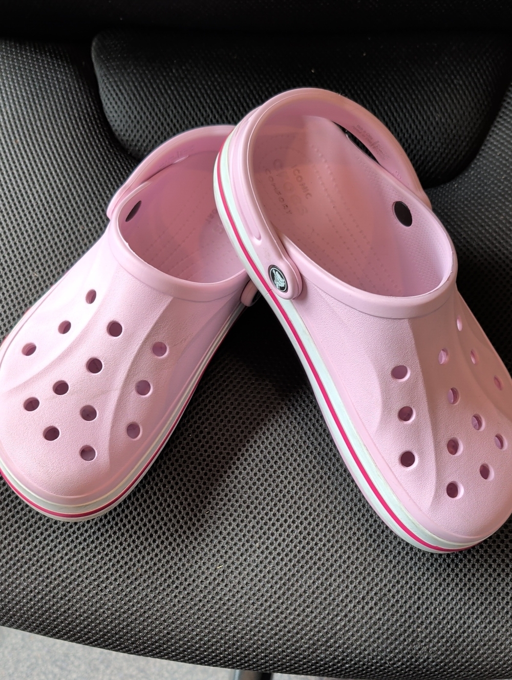CROCS Women's Light Pink Classic Clogs with Stripe Trim